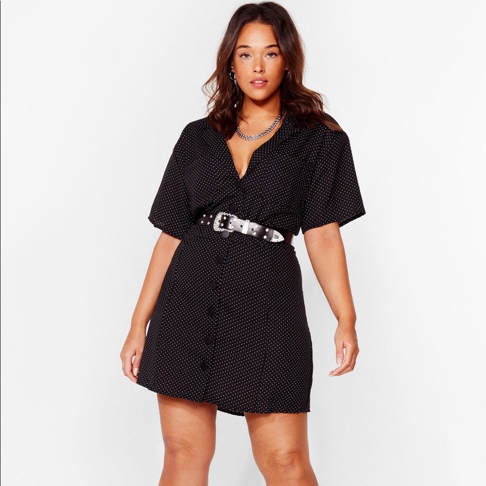 NastyGall Black Dotted Shirt Dress
